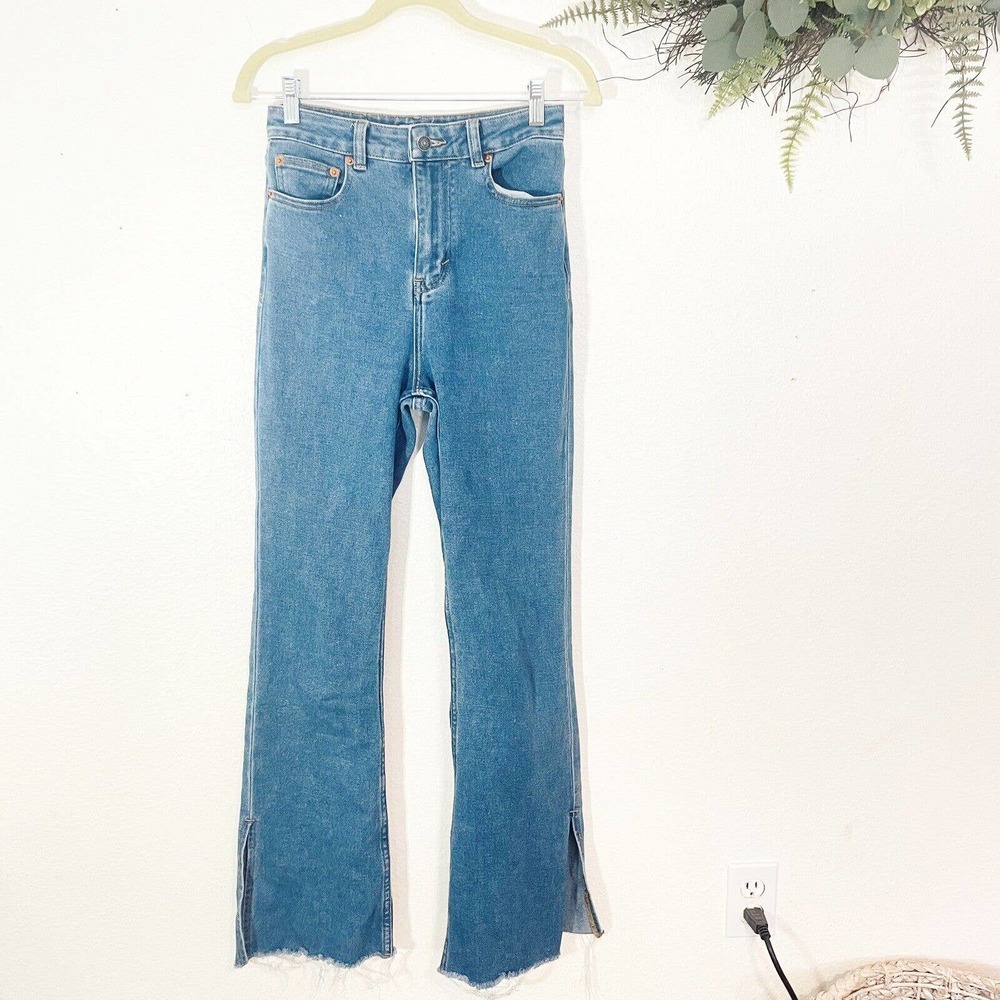 MOTEL ROCKS High Rise Split Bootleg Jeans Sz Small Boot Cut Denim